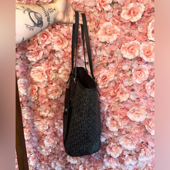 Michael Kors Black Signature MK Pattern Shoulder Bag Tote - Picture 12 of 16